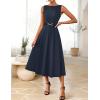 imageZESICA Women Summer Sleeveless Midi Dresses 2026 Elegant Boat Neck A Line Tie Waist Spring Cocktail Party DressNavy