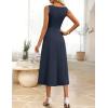 imageZESICA Women Summer Sleeveless Midi Dresses 2026 Elegant Boat Neck A Line Tie Waist Spring Cocktail Party DressNavy