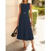 imageZESICA Women Summer Sleeveless Midi Dresses 2026 Elegant Boat Neck A Line Tie Waist Spring Cocktail Party DressNavy