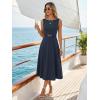imageZESICA Women Summer Sleeveless Midi Dresses 2026 Elegant Boat Neck A Line Tie Waist Spring Cocktail Party DressNavy
