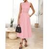 imageZESICA Women Summer Sleeveless Midi Dresses 2026 Elegant Boat Neck A Line Tie Waist Spring Cocktail Party DressPink