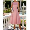 imageZESICA Women Summer Sleeveless Midi Dresses 2026 Elegant Boat Neck A Line Tie Waist Spring Cocktail Party DressPink