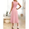 imageZESICA Women Summer Sleeveless Midi Dresses 2026 Elegant Boat Neck A Line Tie Waist Spring Cocktail Party DressPink