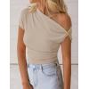 imageZESICA Womens 2026 Summer Off Shoulder Tops Going Out Sexy Y2k Shirts Spring Cap Sleeve Ruched Asymmetrical BlousesApricot