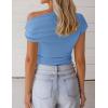 imageZESICA Womens 2026 Summer Off Shoulder Tops Going Out Sexy Y2k Shirts Spring Cap Sleeve Ruched Asymmetrical BlousesBlue
