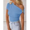 imageZESICA Womens 2026 Summer Off Shoulder Tops Going Out Sexy Y2k Shirts Spring Cap Sleeve Ruched Asymmetrical BlousesBlue