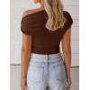 imageZESICA Womens 2026 Summer Off Shoulder Tops Going Out Sexy Y2k Shirts Spring Cap Sleeve Ruched Asymmetrical BlousesBrown