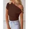 imageZESICA Womens 2026 Summer Off Shoulder Tops Going Out Sexy Y2k Shirts Spring Cap Sleeve Ruched Asymmetrical BlousesBrown
