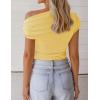 imageZESICA Womens 2026 Summer Off Shoulder Tops Going Out Sexy Y2k Shirts Spring Cap Sleeve Ruched Asymmetrical BlousesButter Yellow