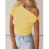 imageZESICA Womens 2026 Summer Off Shoulder Tops Going Out Sexy Y2k Shirts Spring Cap Sleeve Ruched Asymmetrical BlousesButter Yellow