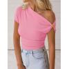 imageZESICA Womens 2026 Summer Off Shoulder Tops Going Out Sexy Y2k Shirts Spring Cap Sleeve Ruched Asymmetrical BlousesPink