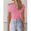 imageZESICA Womens 2026 Summer Off Shoulder Tops Going Out Sexy Y2k Shirts Spring Cap Sleeve Ruched Asymmetrical BlousesPink