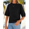 imageZESICA Womens Casual Short Sleeve Sweaters 2026 Summer Oversized Crewneck Soft Knit Cropped Tops Trendy OutfitsBlack