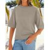 imageZESICA Womens Casual Short Sleeve Sweaters 2026 Summer Oversized Crewneck Soft Knit Cropped Tops Trendy OutfitsKhaki