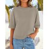 imageZESICA Womens Casual Short Sleeve Sweaters 2026 Summer Oversized Crewneck Soft Knit Cropped Tops Trendy OutfitsKhaki