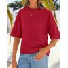 imageZESICA Womens Casual Short Sleeve Sweaters 2026 Summer Oversized Crewneck Soft Knit Cropped Tops Trendy OutfitsRed