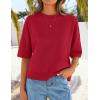 imageZESICA Womens Casual Short Sleeve Sweaters 2026 Summer Oversized Crewneck Soft Knit Cropped Tops Trendy OutfitsRed
