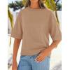 imageZESICA Womens Casual Short Sleeve Sweaters 2026 Summer Oversized Crewneck Soft Knit Cropped Tops Trendy OutfitsToffee