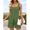 imageZESICA Womens Summer 2 Piece Short Sets 2026 Suit Vest Tops and Shorts Matching Set Business Casual OutfitsGreen