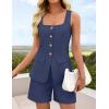 imageZESICA Womens Summer 2 Piece Short Sets 2026 Suit Vest Tops and Shorts Matching Set Business Casual OutfitsNavy