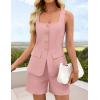 imageZESICA Womens Summer 2 Piece Short Sets 2026 Suit Vest Tops and Shorts Matching Set Business Casual OutfitsPink