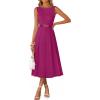 imageZESICA Women Summer Sleeveless Midi Dresses 2026 Elegant Boat Neck A Line Tie Waist Spring Cocktail Party DressFuchsia