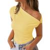 imageZESICA Womens 2026 Summer Off Shoulder Tops Going Out Sexy Y2k Shirts Spring Cap Sleeve Ruched Asymmetrical BlousesButter Yellow