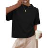 imageZESICA Womens Casual Short Sleeve Sweaters 2026 Summer Oversized Crewneck Soft Knit Cropped Tops Trendy OutfitsBlack