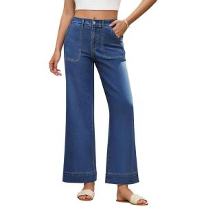 imageZESICA Wide Leg Jeans for Women Trendy High Waisted Strechy Loose Straight Denim Pants with PocketsSeablue