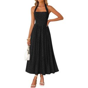 imageZESICA Womens Floral Halter Midi Dress 2026 Casual Elegant Sleeveless Flowy A Line Wedding Guest Cocktail DressesBlack