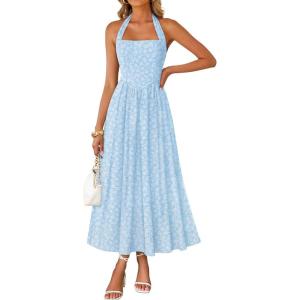 imageZESICA Womens Floral Halter Midi Dress 2026 Casual Elegant Sleeveless Flowy A Line Wedding Guest Cocktail DressesBlue