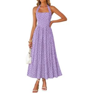 imageZESICA Womens Floral Halter Midi Dress 2026 Casual Elegant Sleeveless Flowy A Line Wedding Guest Cocktail DressesPurple