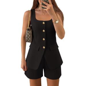 imageZESICA Womens Summer 2 Piece Short Sets 2026 Suit Vest Tops and Shorts Matching Set Business Casual OutfitsBlack