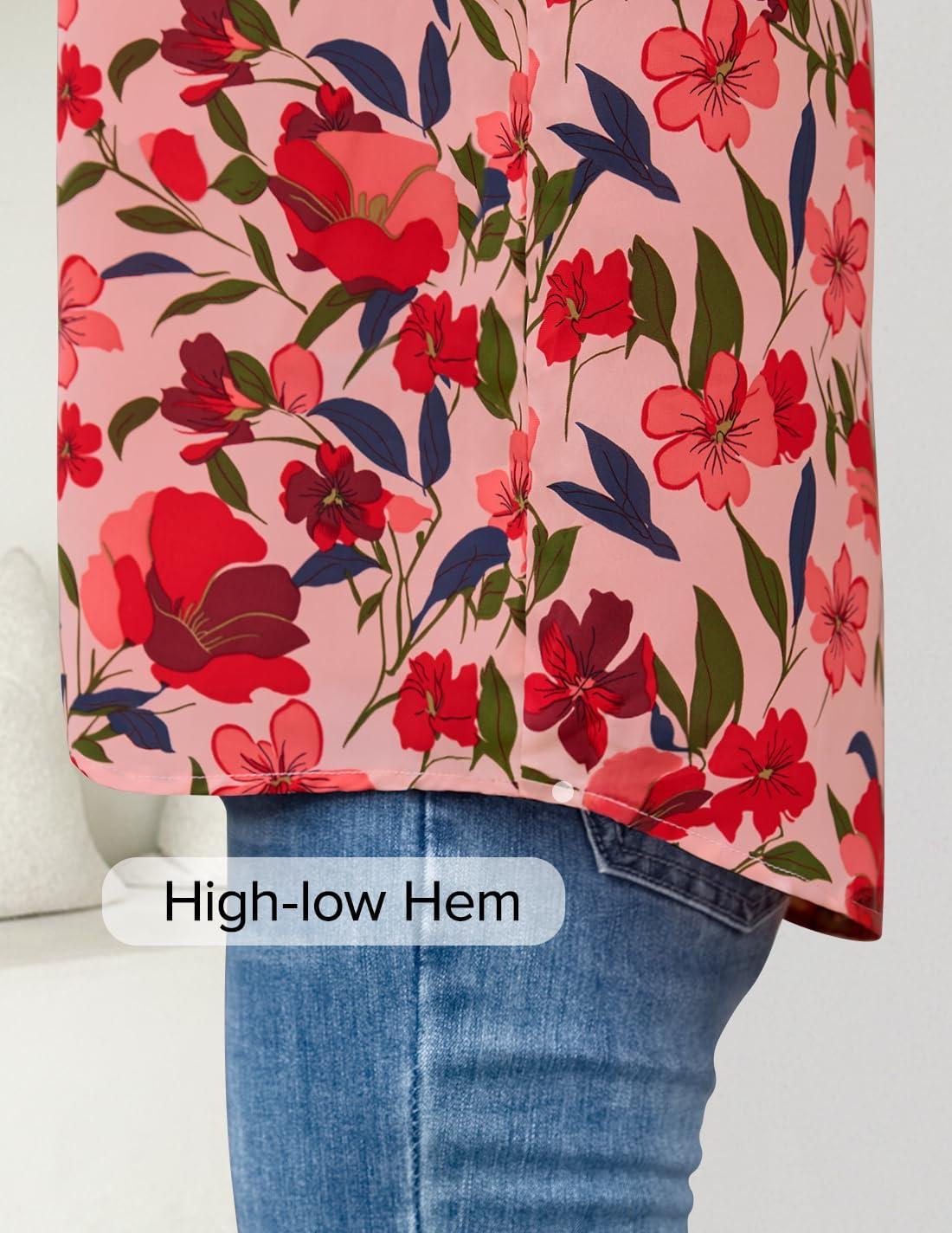 imageZESICA Womens Floral Print Blouse 2025 Long Sleeve Button Down Casual Fall Boho Oversized Tops ShirtsVintage Pink