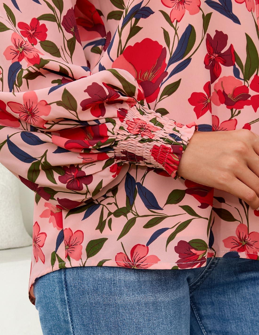 imageZESICA Womens Floral Print Blouse 2025 Long Sleeve Button Down Casual Fall Boho Oversized Tops ShirtsVintage Pink