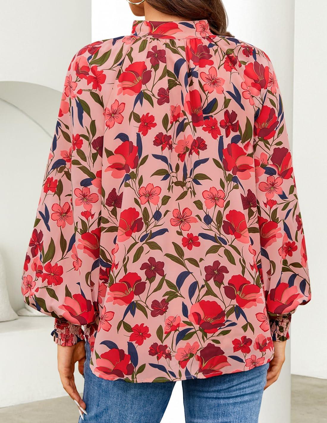 imageZESICA Womens Floral Print Blouse 2025 Long Sleeve Button Down Casual Fall Boho Oversized Tops ShirtsVintage Pink