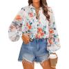 imageZESICA Womens Floral Print Blouse 2025 Long Sleeve Button Down Casual Fall Boho Oversized Tops ShirtsWhite
