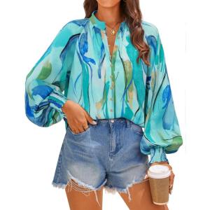imageZESICA Womens Floral Print Blouse 2025 Long Sleeve Button Down Casual Fall Boho Oversized Tops ShirtsLake