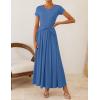 imageZESICA Womens 2026 Summer Short Sleeve Maxi Dresses Twist Front Wedding Guest Cocktail Flowy A Line Long DressBlue