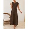 imageZESICA Womens 2026 Summer Short Sleeve Maxi Dresses Twist Front Wedding Guest Cocktail Flowy A Line Long DressBrown