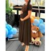 imageZESICA Womens 2026 Summer Short Sleeve Maxi Dresses Twist Front Wedding Guest Cocktail Flowy A Line Long DressBrown