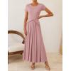 imageZESICA Womens 2026 Summer Short Sleeve Maxi Dresses Twist Front Wedding Guest Cocktail Flowy A Line Long DressPink