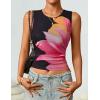 imageZESICA Womens 2026 Summer Sleeveless Floral Tank Tops Mesh Y2K Crop Going Out Outfits Beach Vacation Trendy ClothesBlack