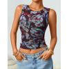 imageZESICA Womens 2026 Summer Sleeveless Floral Tank Tops Mesh Y2K Crop Going Out Outfits Beach Vacation Trendy ClothesCoffee