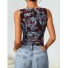 imageZESICA Womens 2026 Summer Sleeveless Floral Tank Tops Mesh Y2K Crop Going Out Outfits Beach Vacation Trendy ClothesCoffee