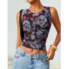 imageZESICA Womens 2026 Summer Sleeveless Floral Tank Tops Mesh Y2K Crop Going Out Outfits Beach Vacation Trendy ClothesCoffee