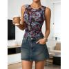 imageZESICA Womens 2026 Summer Sleeveless Floral Tank Tops Mesh Y2K Crop Going Out Outfits Beach Vacation Trendy ClothesCoffee