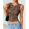 imageZESICA Womens 2026 Summer Sleeveless Floral Tank Tops Mesh Y2K Crop Going Out Outfits Beach Vacation Trendy ClothesLeopard