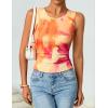 imageZESICA Womens 2026 Summer Sleeveless Floral Tank Tops Mesh Y2K Crop Going Out Outfits Beach Vacation Trendy ClothesOrange