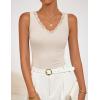 imageZESICA Womens 2026 Summer V Neck Tank Tops Spring Sleeveless Lace Trim Ribbed Knit Casual Going Out Cami ShirtsApricot